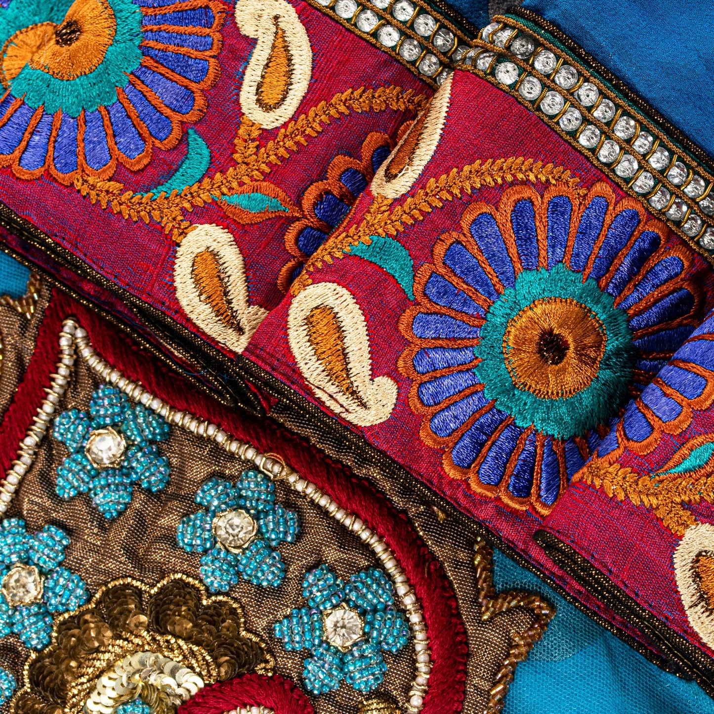 Sanskriti Vintage Blue Net Saree Hand Embroidery Patch Sequins Beaded Sari 6+YD