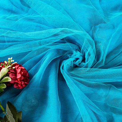 Sanskriti Vintage Blue Net Saree Hand Embroidery Patch Sequins Beaded Sari 6+YD