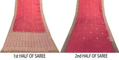 Sanskriti Vintage Wine 100%Pure Satin Saree Embroidered Mirror Mukesh Sari 5.5YD