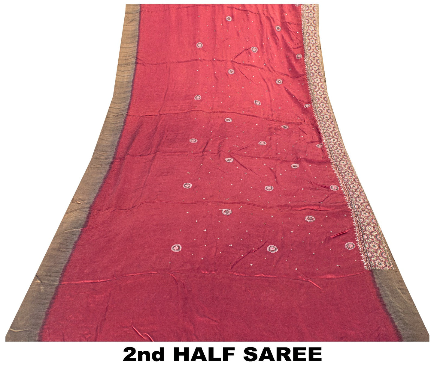 Sanskriti Vintage Wine 100%Pure Satin Saree Embroidered Mirror Mukesh Sari 5.5YD
