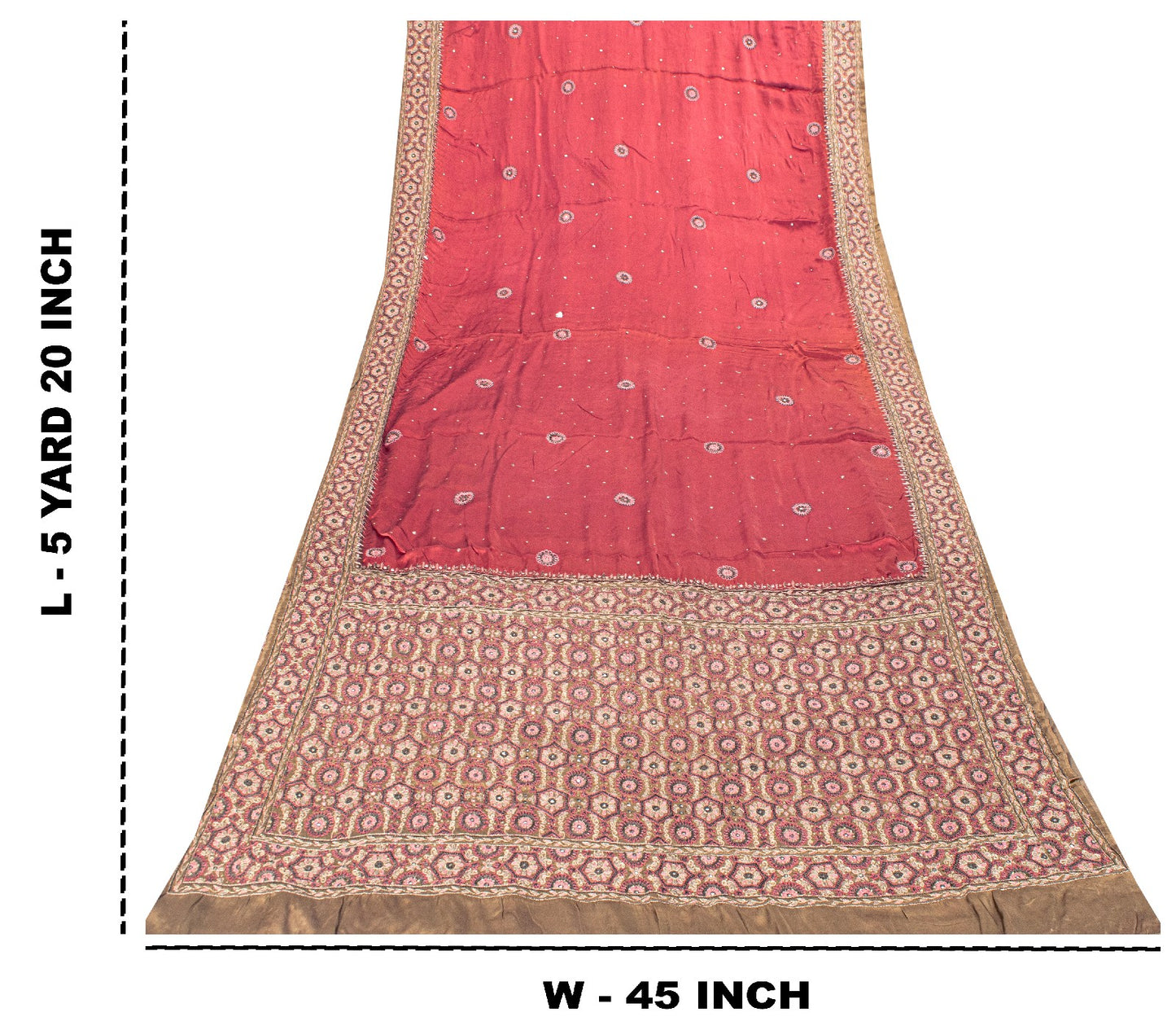 Sanskriti Vintage Wine 100%Pure Satin Saree Embroidered Mirror Mukesh Sari 5.5YD