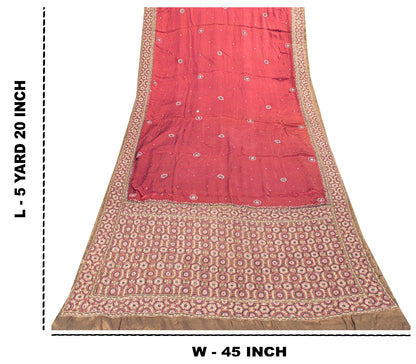 Sanskriti Vintage Wine 100%Pure Satin Saree Embroidered Mirror Mukesh Sari 5.5YD