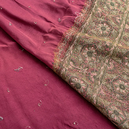 Sanskriti Vintage Wine 100%Pure Satin Saree Embroidered Mirror Mukesh Sari 5.5YD