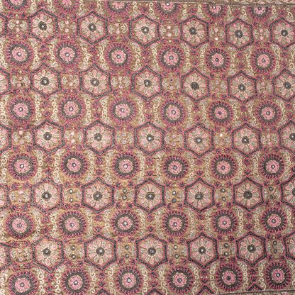 Sanskriti Vintage Wine 100%Pure Satin Saree Embroidered Mirror Mukesh Sari 5.5YD