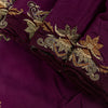 Sanskriti Vintage Wine Pure Crepe Silk Saree Hand Embroidery Zardozi Sari 5.5 YD