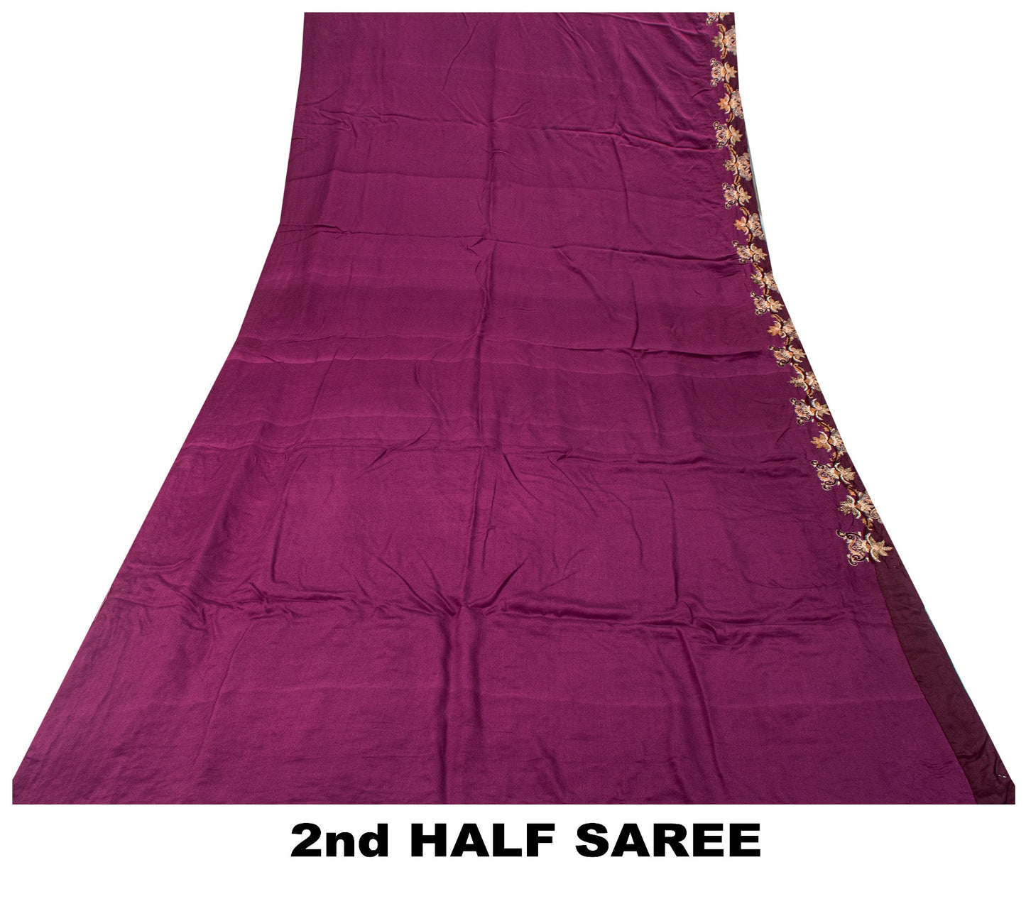 Sanskriti Vintage Wine Pure Crepe Silk Saree Hand Embroidery Zardozi Sari 5.5 YD