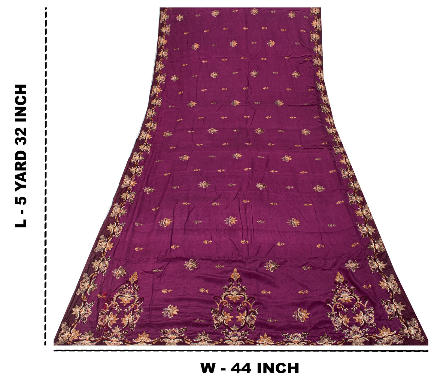 Sanskriti Vintage Wine Pure Crepe Silk Saree Hand Embroidery Zardozi Sari 5.5 YD
