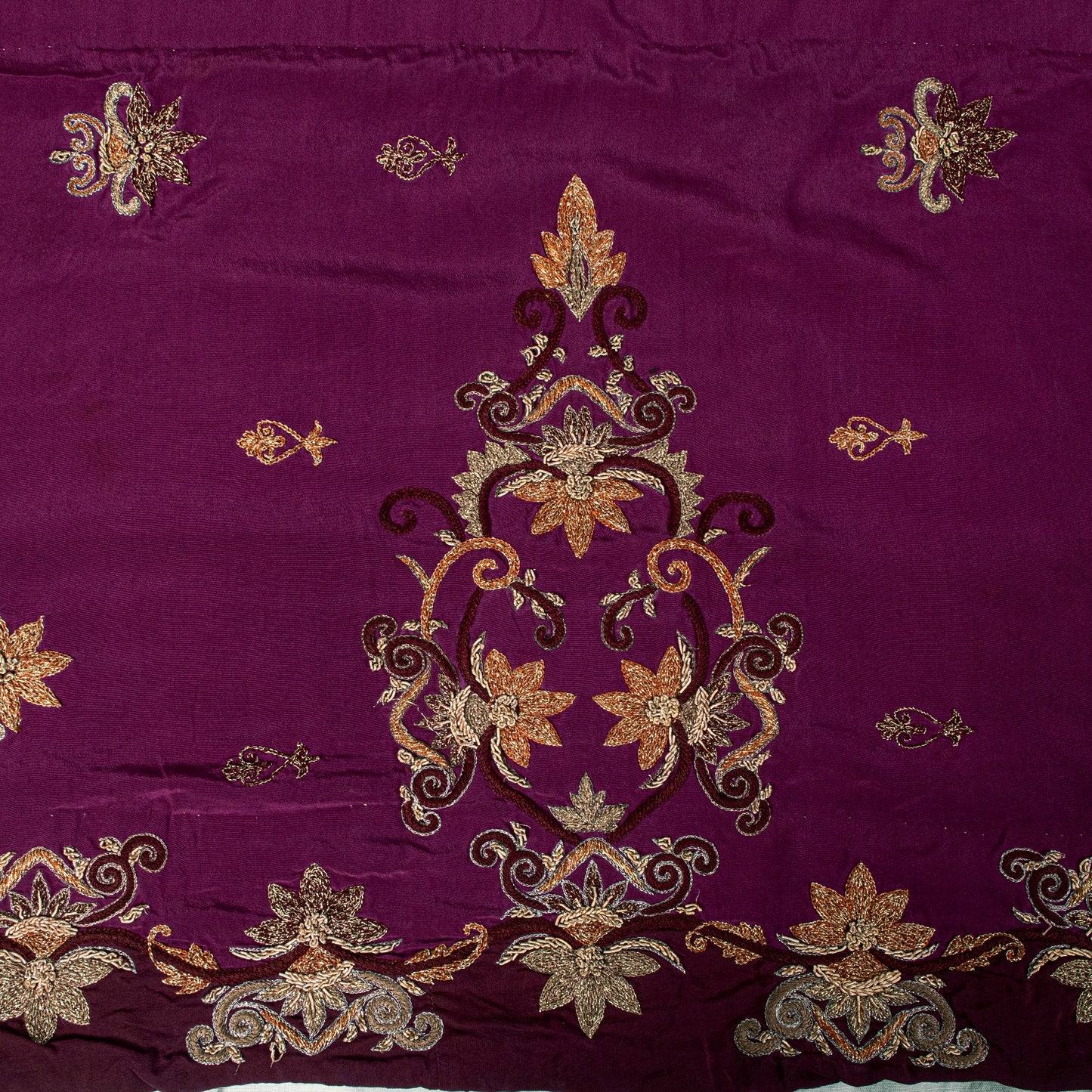 Sanskriti Vintage Wine Pure Crepe Silk Saree Hand Embroidery Zardozi Sari 5.5 YD