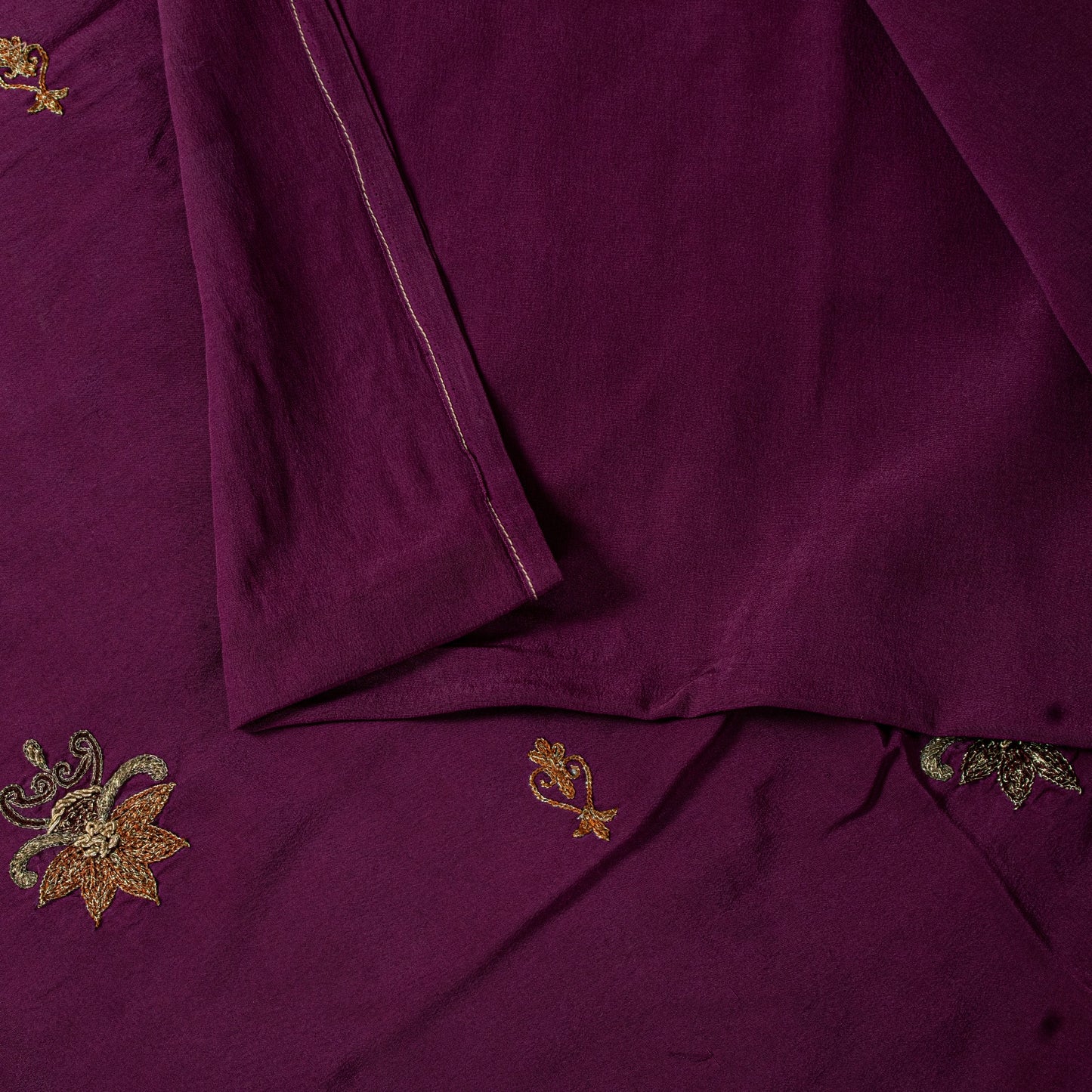 Sanskriti Vintage Wine Pure Crepe Silk Saree Hand Embroidery Zardozi Sari 5.5 YD