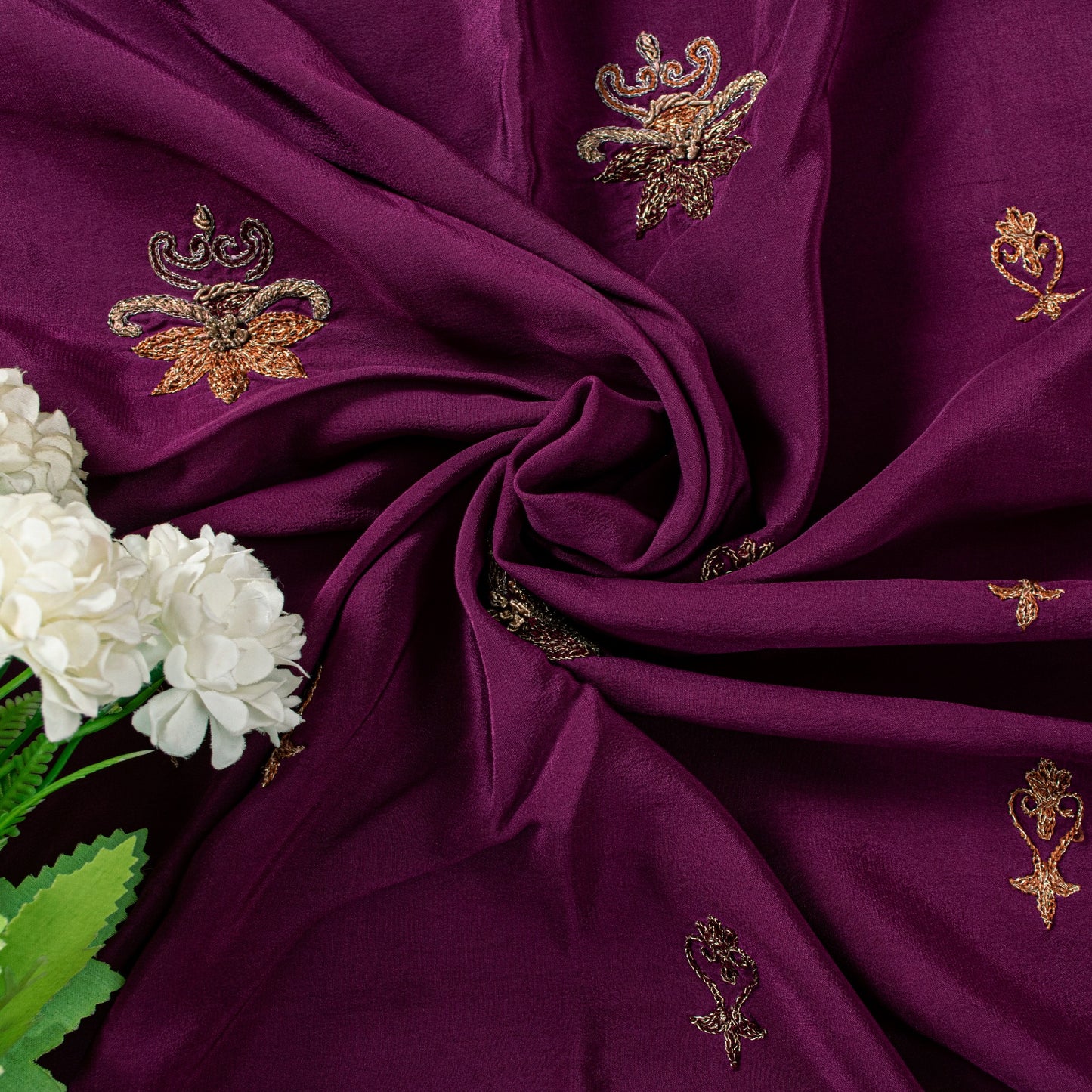 Sanskriti Vintage Wine Pure Crepe Silk Saree Hand Embroidery Zardozi Sari 5.5 YD