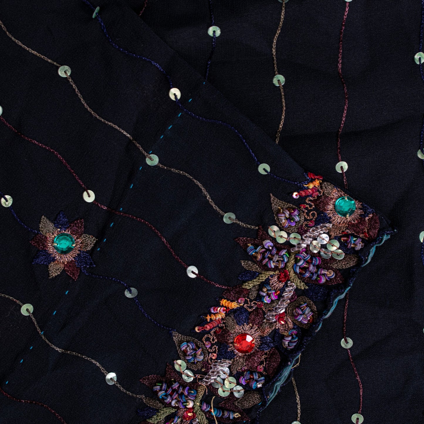 Sanskriti Vintage Black Pure Georgette Saree Hand Embroidered Sequins Sari 5.5