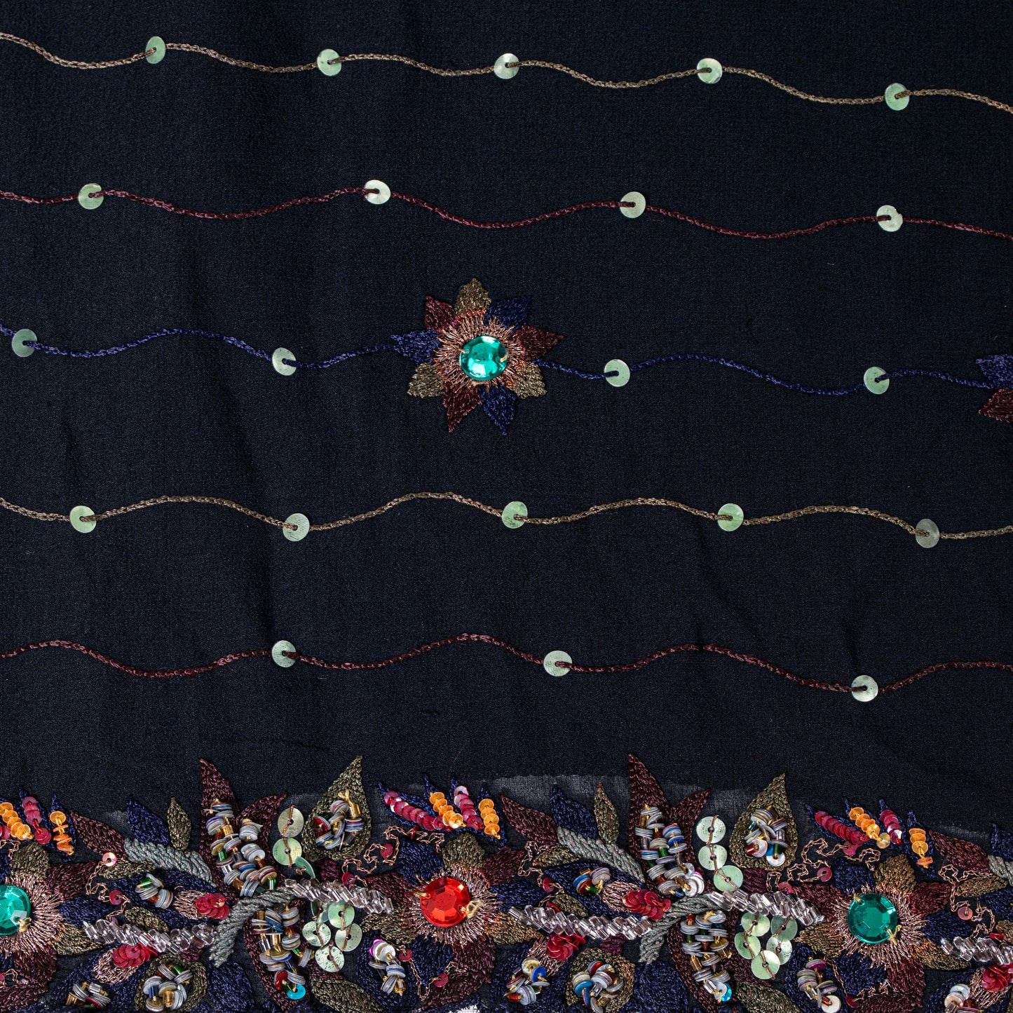 Sanskriti Vintage Black Pure Georgette Saree Hand Embroidered Sequins Sari 5.5