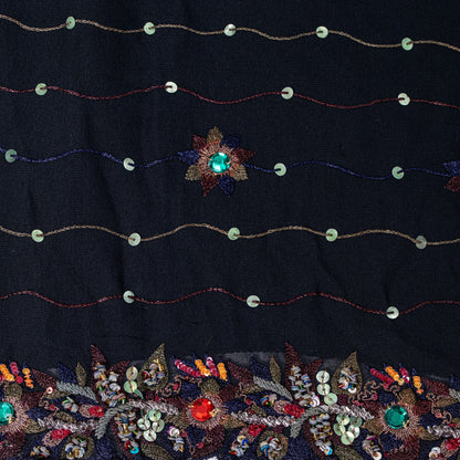 Sanskriti Vintage Black Pure Georgette Saree Hand Embroidered Sequins Sari 5.5