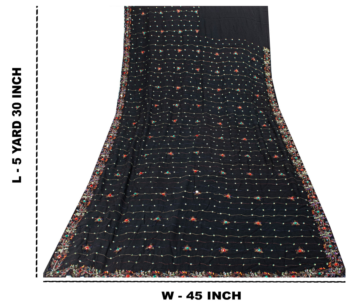 Sanskriti Vintage Black Pure Georgette Saree Hand Embroidered Sequins Sari 5.5