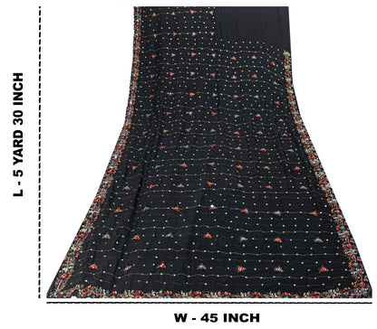 Sanskriti Vintage Black Pure Georgette Saree Hand Embroidered Sequins Sari 5.5