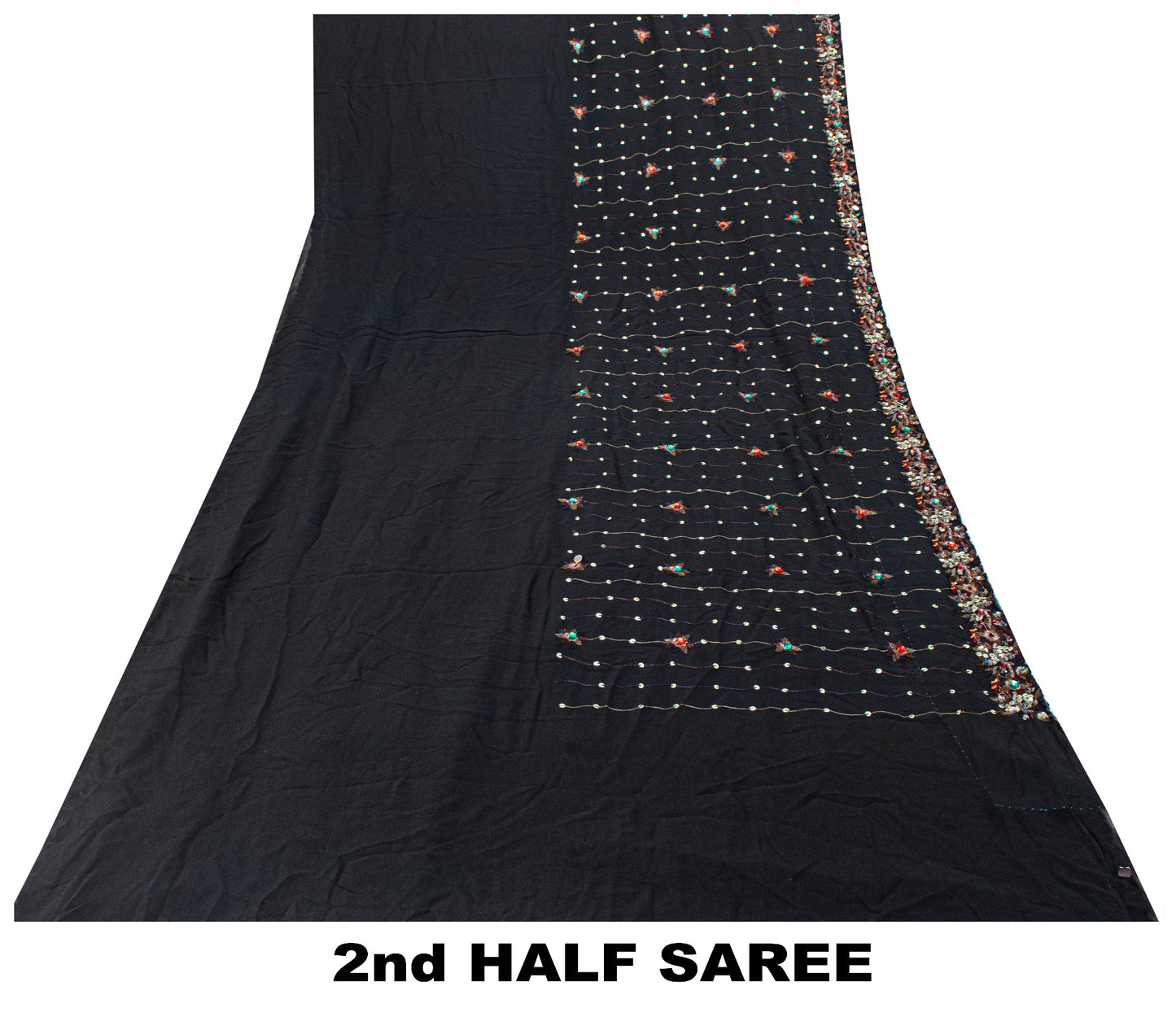 Sanskriti Vintage Black Pure Georgette Saree Hand Embroidered Sequins Sari 5.5