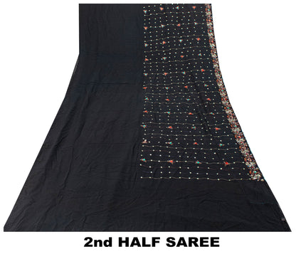 Sanskriti Vintage Black Pure Georgette Saree Hand Embroidered Sequins Sari 5.5