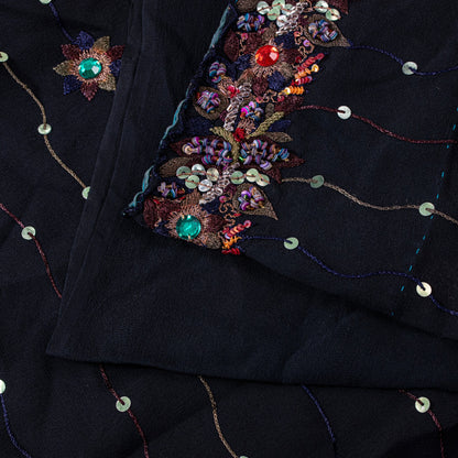 Sanskriti Vintage Black Pure Georgette Saree Hand Embroidered Sequins Sari 5.5