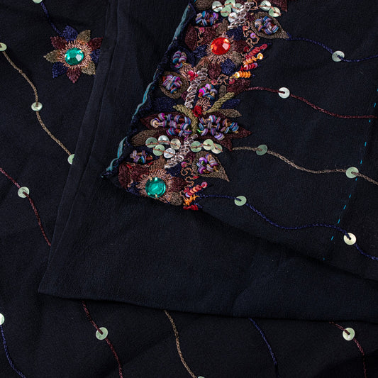 Sanskriti Vintage Black Pure Georgette Saree Hand Embroidered Sequins Sari 5.5