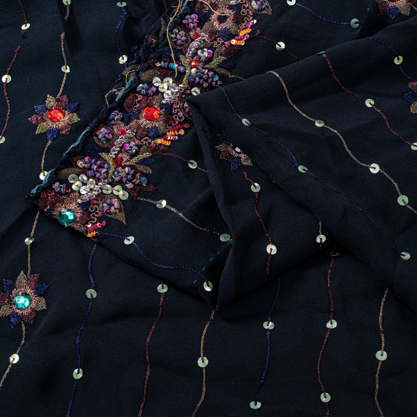 Sanskriti Vintage Black Pure Georgette Saree Hand Embroidered Sequins Sari 5.5