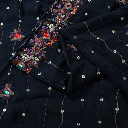 Sanskriti Vintage Black Pure Georgette Saree Hand Embroidered Sequins Sari 5.5