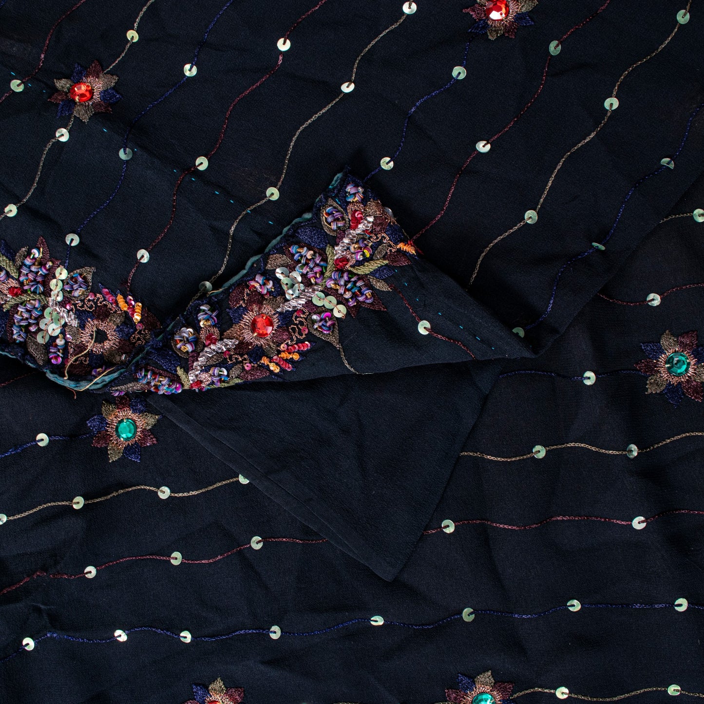 Sanskriti Vintage Black Pure Georgette Saree Hand Embroidered Sequins Sari 5.5