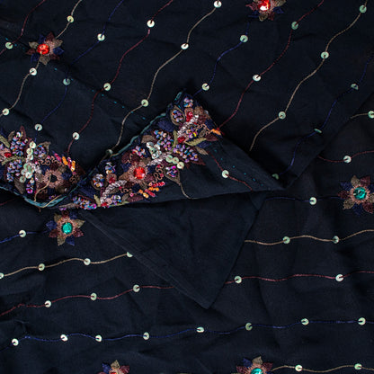Sanskriti Vintage Black Pure Georgette Saree Hand Embroidered Sequins Sari 5.5