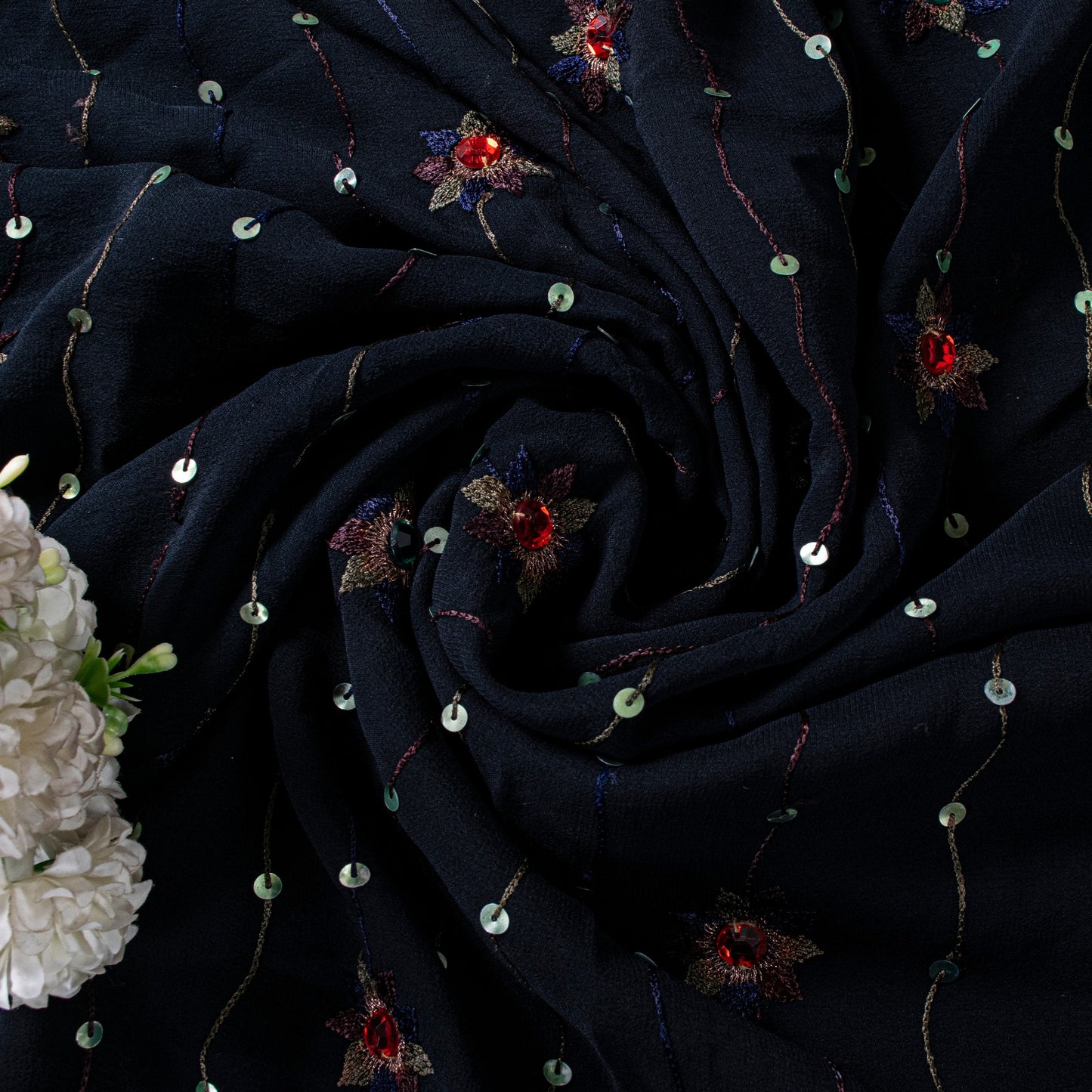 Sanskriti Vintage Black Pure Georgette Saree Hand Embroidered Sequins Sari 5.5