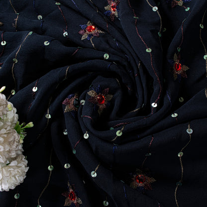 Sanskriti Vintage Black Pure Georgette Saree Hand Embroidered Sequins Sari 5.5