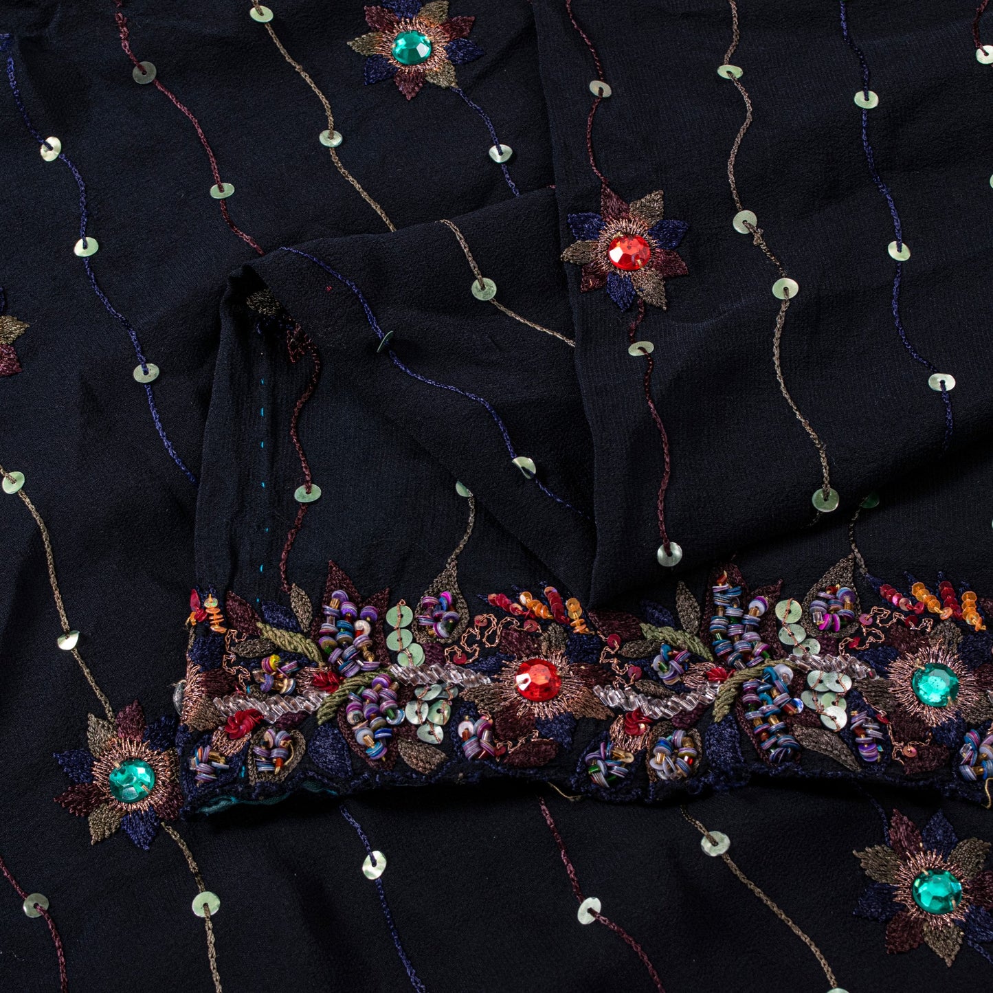 Sanskriti Vintage Black Pure Georgette Saree Hand Embroidered Sequins Sari 5.5