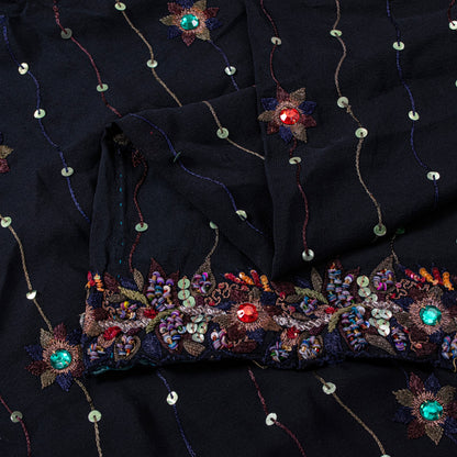 Sanskriti Vintage Black Pure Georgette Saree Hand Embroidered Sequins Sari 5.5