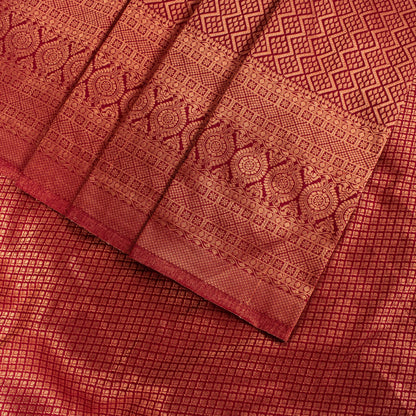 Sanskriti Vintage Red Blend Silk Saree Brocade Banarasi Zari Hand Woven Sari 5.5