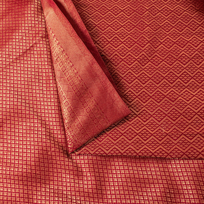 Sanskriti Vintage Red Blend Silk Saree Brocade Banarasi Zari Hand Woven Sari 5.5