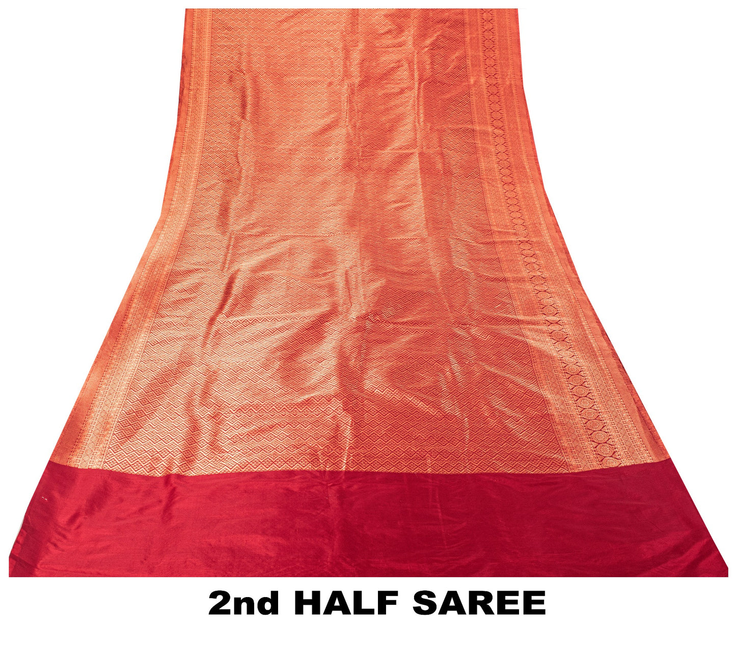 Sanskriti Vintage Red Blend Silk Saree Brocade Banarasi Zari Hand Woven Sari 5.5