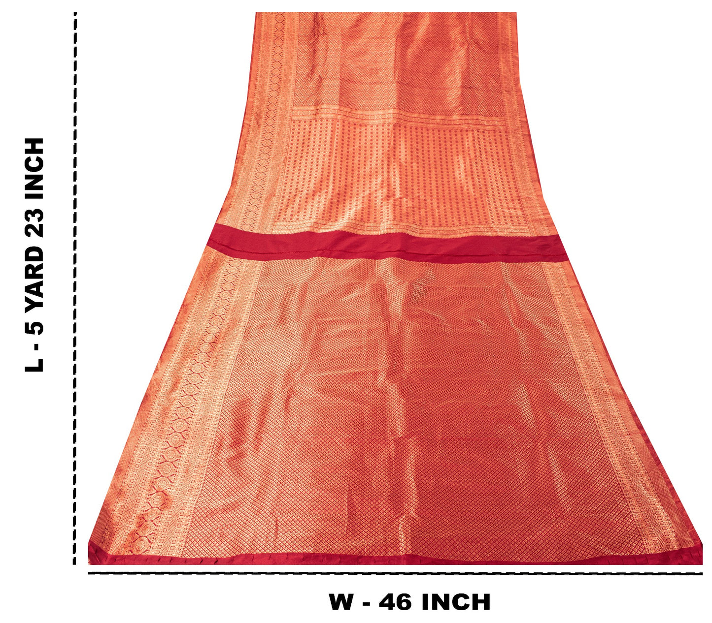 Sanskriti Vintage Red Blend Silk Saree Brocade Banarasi Zari Hand Woven Sari 5.5