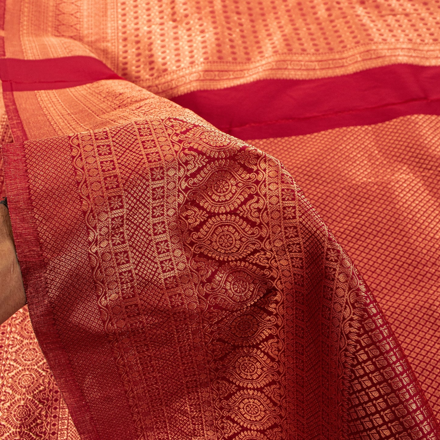 Sanskriti Vintage Red Blend Silk Saree Brocade Banarasi Zari Hand Woven Sari 5.5