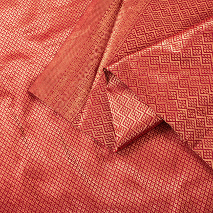 Sanskriti Vintage Red Blend Silk Saree Brocade Banarasi Zari Hand Woven Sari 5.5