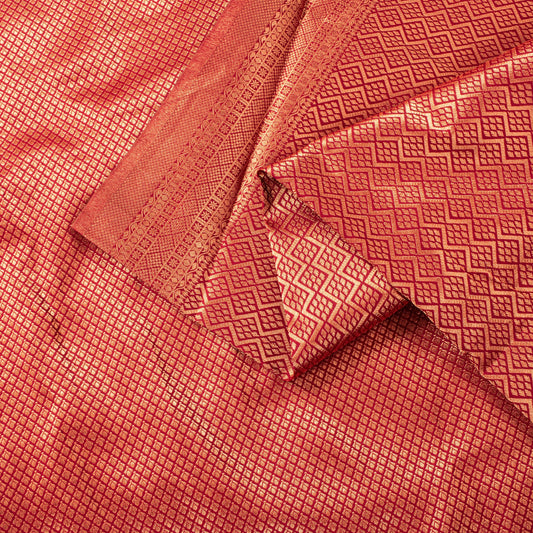 Sanskriti Vintage Red Blend Silk Saree Brocade Banarasi Zari Hand Woven Sari 5.5