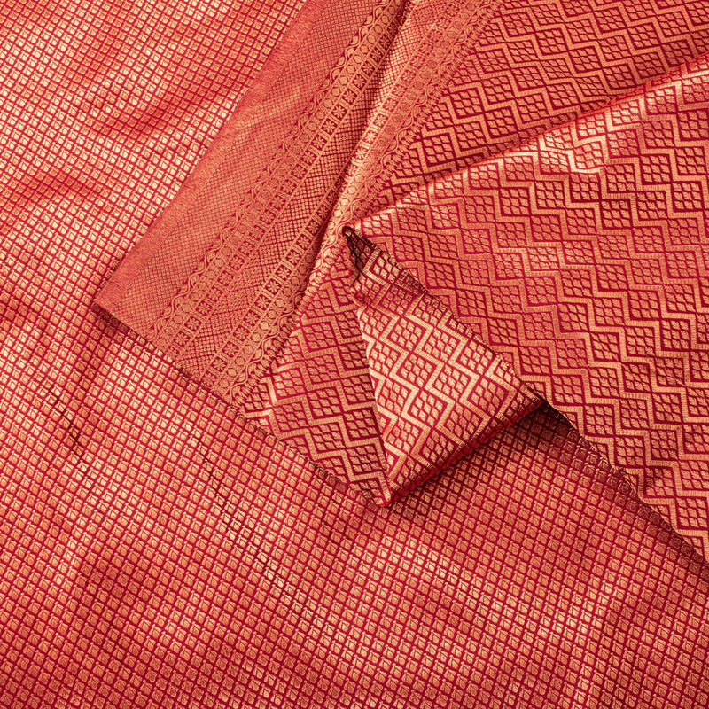 Sanskriti Vintage Red Blend Silk Saree Brocade Banarasi Zari Hand Woven Sari 5.5