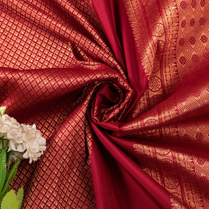 Sanskriti Vintage Red Blend Silk Saree Brocade Banarasi Zari Hand Woven Sari 5.5