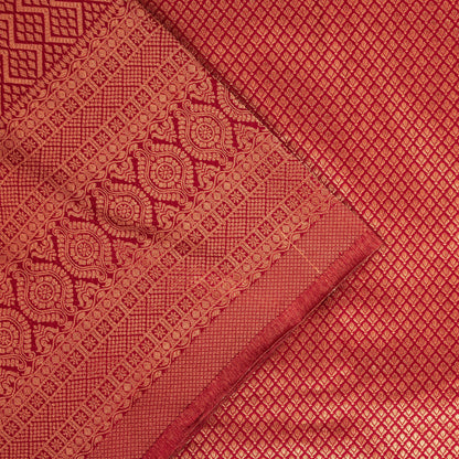 Sanskriti Vintage Red Blend Silk Saree Brocade Banarasi Zari Hand Woven Sari 5.5