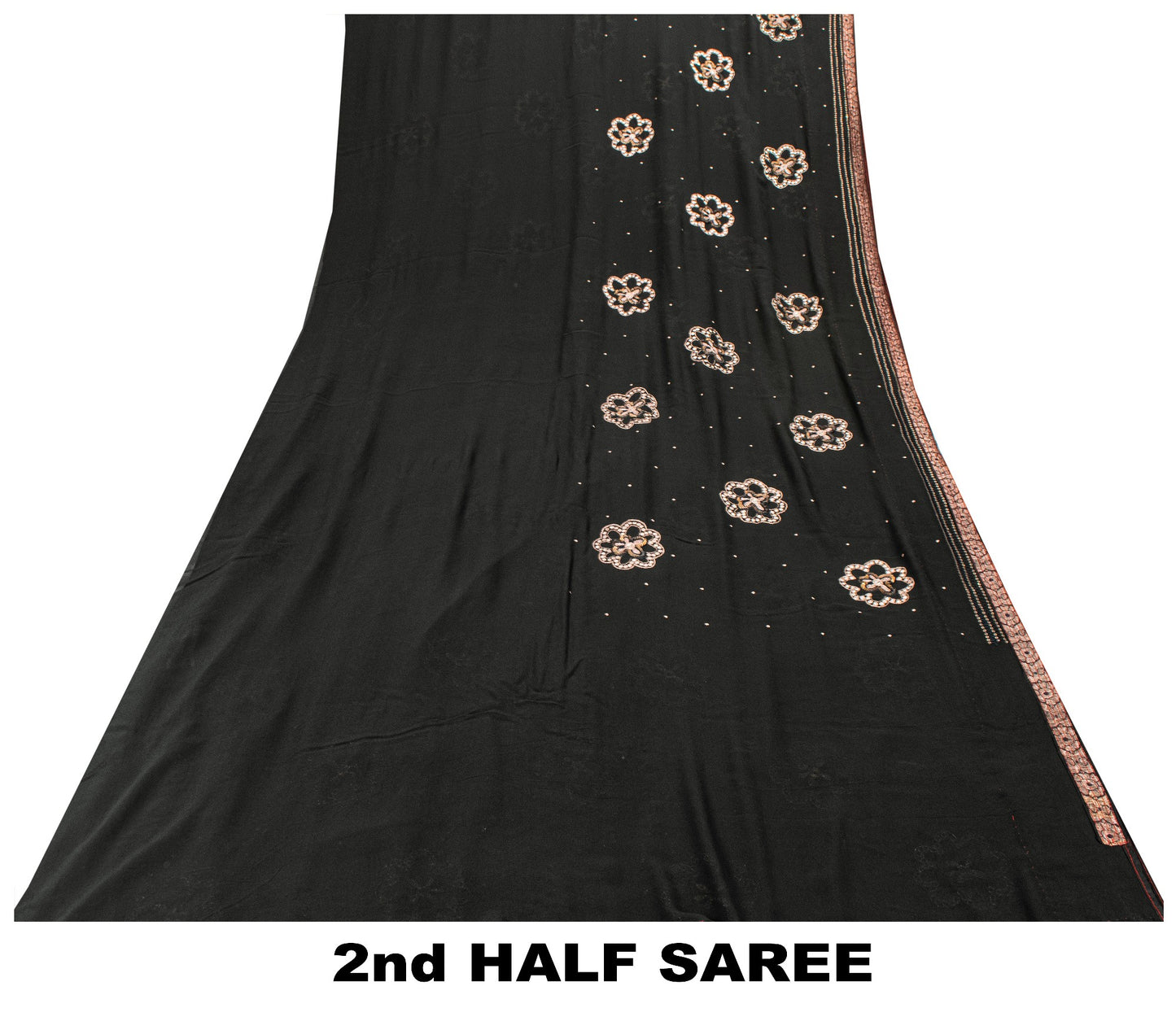 Sanskriti Vintage Black Pure Georgette Saree Hand Embroidery Zari SequinSari 5.5