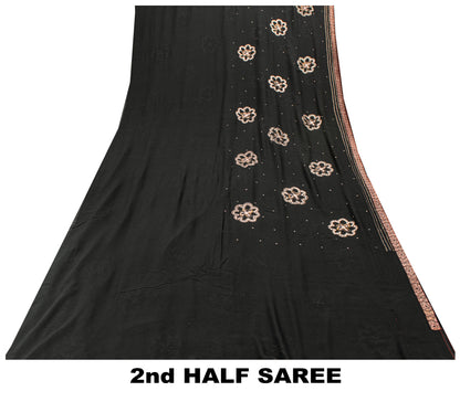 Sanskriti Vintage Black Pure Georgette Saree Hand Embroidery Zari SequinSari 5.5