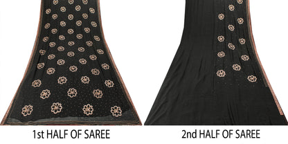 Sanskriti Vintage Black Pure Georgette Saree Hand Embroidery Zari SequinSari 5.5