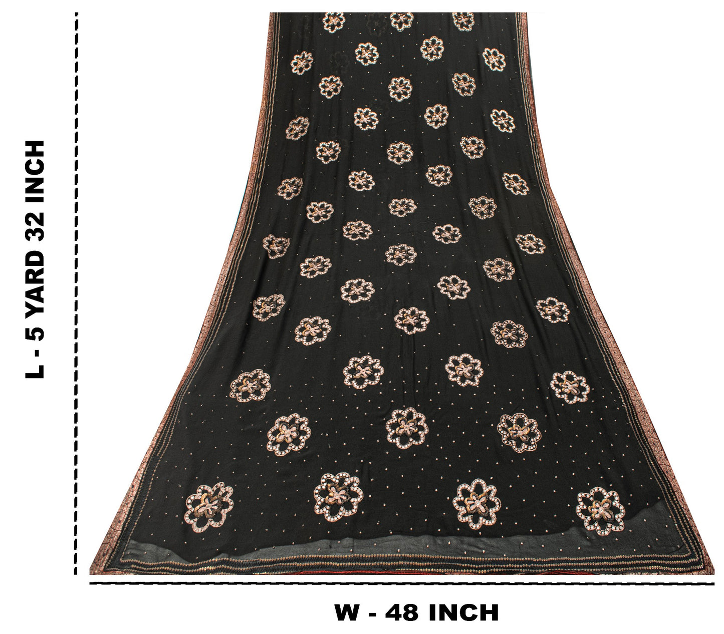 Sanskriti Vintage Black Pure Georgette Saree Hand Embroidery Zari SequinSari 5.5