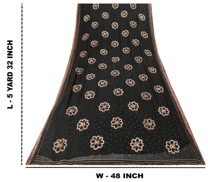 Sanskriti Vintage Black Pure Georgette Saree Hand Embroidery Zari SequinSari 5.5