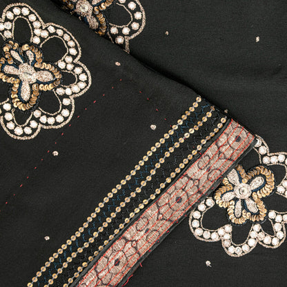 Sanskriti Vintage Black Pure Georgette Saree Hand Embroidery Zari SequinSari 5.5