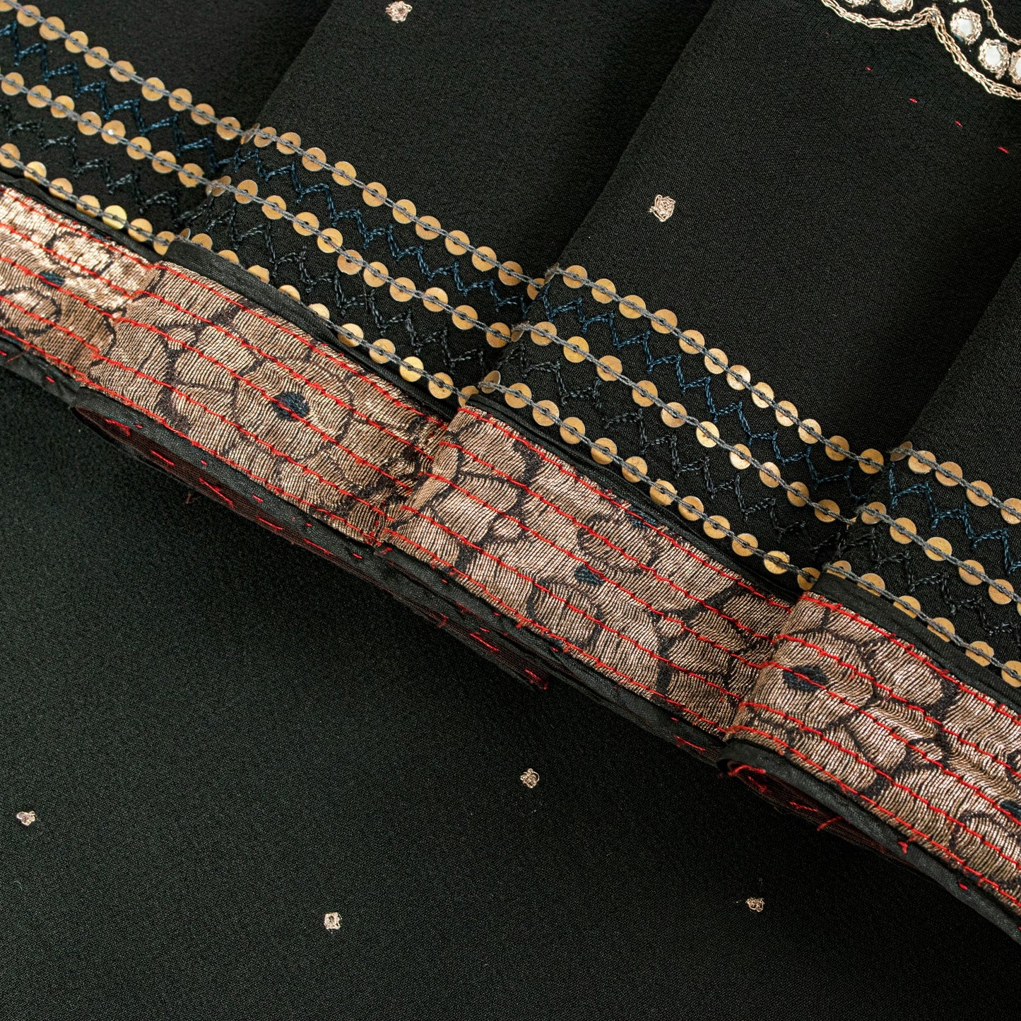Sanskriti Vintage Black Pure Georgette Saree Hand Embroidery Zari SequinSari 5.5