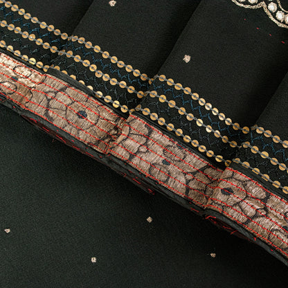 Sanskriti Vintage Black Pure Georgette Saree Hand Embroidery Zari SequinSari 5.5