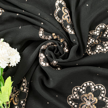 Sanskriti Vintage Black Pure Georgette Saree Hand Embroidery Zari SequinSari 5.5
